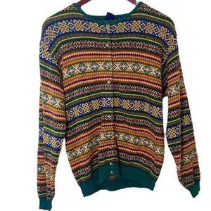 Vintage 90s Gap Grandpa Button Down Crewneck Cardigan in Forest Green Fairisle